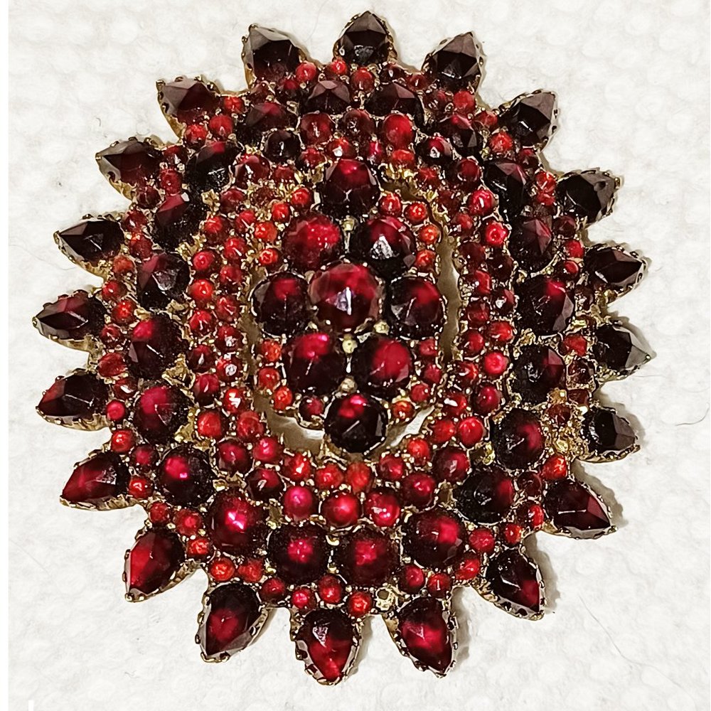 Victorian Bohemian GARNET BROOCH Perfect Rose Cut